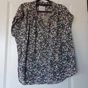 Lucky Brand Black Floral Button-Front Blouse
